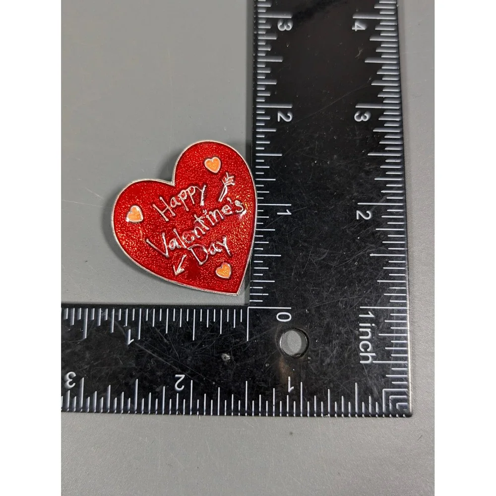 Retro Red‎ Enamel Happy Valentines Day Heart Pin Silver Tone Love